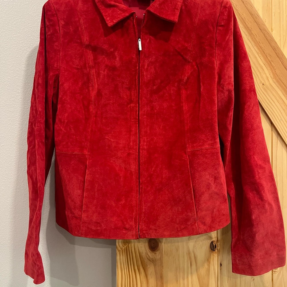 Red suede Jacket with Classic Design